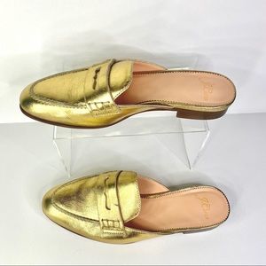 J. Crew Academy Penny Loafer Gold Metallic Mules